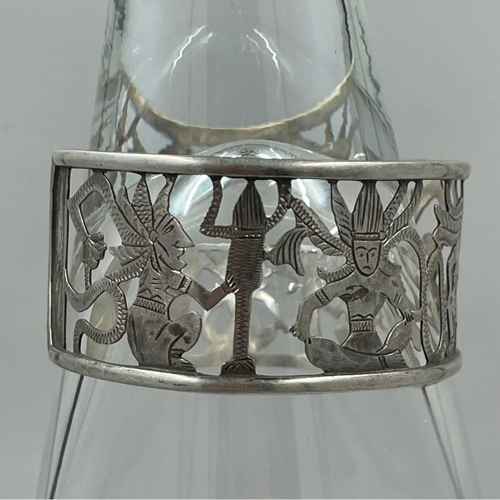 Vintage El Salvador 900 Sterling Silver Cuff Bracelet Cutout Dancer Motif - Picture 2 of 8